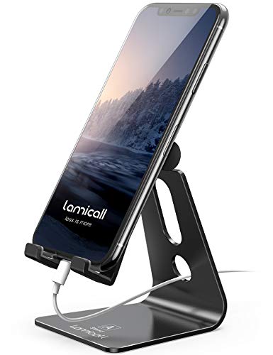 Book Cover Lamicall Adjustable Cell Phone Stand, Phone Stand: [Update Version] Cradle, Dock, Holder Compatible with Iphone XS XR 8 X 7 6 6S Plus SE 5 5S Charging, Accessories Desk, Android Smartphone - Silver