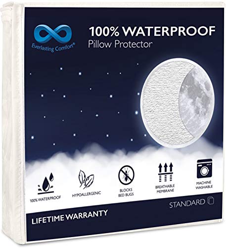 Book Cover Everlasting Comfort 100% Waterproof Pillow Protector, Hypoallergenic, Breathable Membrane, Lifetime Replacement Guarantee (Standard, 2-Pack)