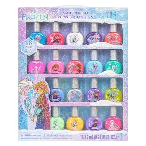 Disney Frozen 2 - Townley Girl Non-Toxic Peel-Off Water-Based Natural Safe Quick Dry Nail Polish |Gift Kit Set for Kids Tweens Girls, Glittery and Opaque Colors| Ages 3+ (18 Pcs)