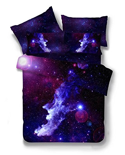 Mengersi Outer Space Duvet Cover Queen Size Galaxy Bedding Set Comforter Cover for Kids Boys Toddler S ze(Rose Pink and Purple)