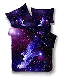 Mengersi 3 Pieces Duvet Cover Set Galaxy Bedding Set Twin Queen Size(Rose Pink and Blue) (Queen)