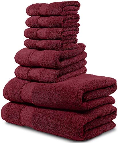 Maura Luxury Turkish Cotton Bath Towel Sets 8pc - Soft, Thick, Plush & Super Absorbent Hotel & Spa Quality Oversized Hand Towels for Bathroom - Adult Size - Burgundy