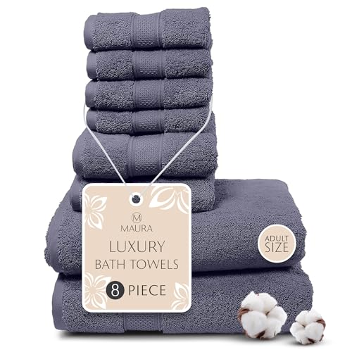 Maura 8 Piece Bath Towel Set.2 Extra Large 30"x56" Premium Turkish Bath Towels, 2 Hand Towels, 4 Washcloths. Thick, Soft, Plush and Highly Absorbent Luxury Hotel & Spa Quality Towels - Denim Blue
