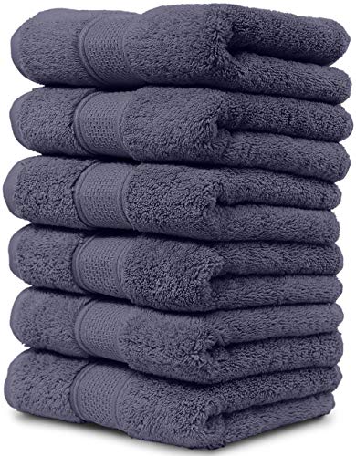 MAURA Indigo Blue Hand Towels for Bathroom. Luxury Turkish Cotton Bath Hand Towels Set of 6. Ultra-Soft, Thick & Plush - Denim Blue
