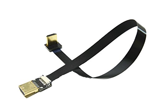 Flat Slim Soft FPV HDMI Cable Standard HDMI male straight plug to Standard HDMI Full HDMI Normal HDMI male 90 degree angled up for RED BMCC FS7 C300 Black 20CM