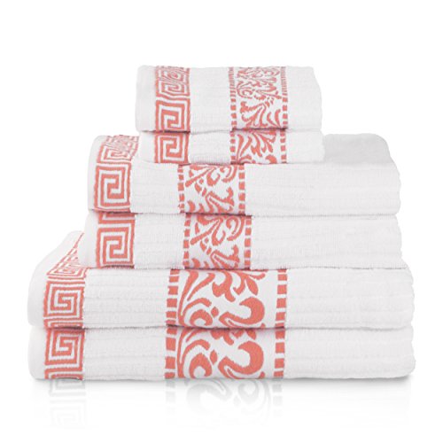 Book Cover SUPERIOR Decorative Athens 6-Piece Cotton Bath Towel Set, Coral