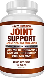 Glucosamine Chondroitin Turmeric MSM Boswellia - Joint Support Supplement for Relief 180 Tablets - Arazo Nutrition