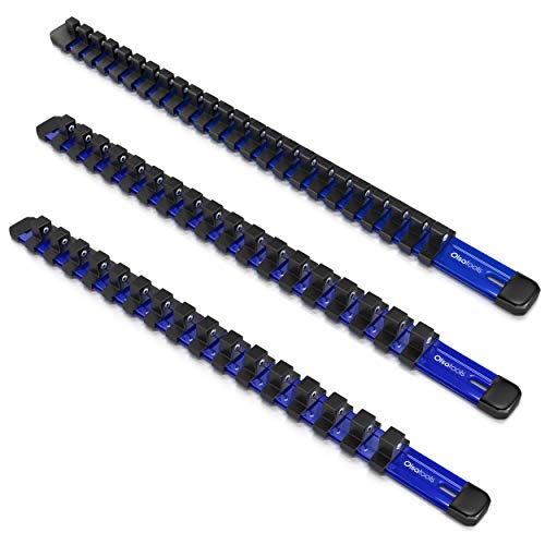 Olsa Tools 1/2-Inch, 3/8-Inch & 1/4-Inch Drive Aluminum Socket Organizer | Professional Quality Socket Holder (Blue)