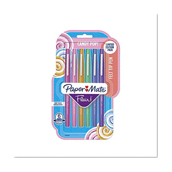 Book Cover Paper Mate Flair Felt Tip Pens, Medium Point (0.7mm), Limited Edition Candy Pop Pack, 6 Count