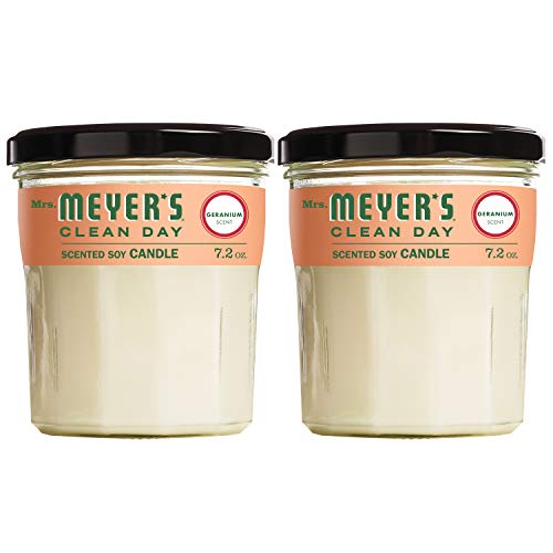 Mrs. Meyer's Clean Day Scented Soy Aromatherapy Candle, 35 Hour Burn Time, Made with Soy Wax and Essential Oils, Geranium, 7.2 oz- Pack of 2