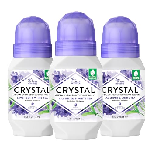Crystal Essence Mineral Deodorant Roll-On, Lavendar & White Tea 2.25 Fl Oz(3 Pack)