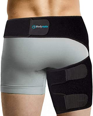 Book Cover BODYMATE Compression Brace for Hip, Sciatica Nerve Pain Relief Thigh Hamstring, Quadriceps, Joints, Arthritis, Groin Wrap for Pulled Muscles, Hip Strap, Sciatica Brace/SI Belt for Men, Women