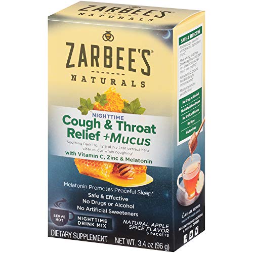Book Cover Zarbee's Naturals Cough & Throat Relief + Mucus Nighttime Drink Mix, Apple Spice Flavor, 6 Packets
