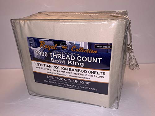 Book Cover Royal Collection 1900 Egyptian Cotton - Bamboo Quality Bed Sheet Set with 1 Fitted, 1 Flat and 2 Standard Pillow Cases.Wrinkle Free Shrinkage Free Fabric, Deep Pockets (Split King, Tan/Cream)