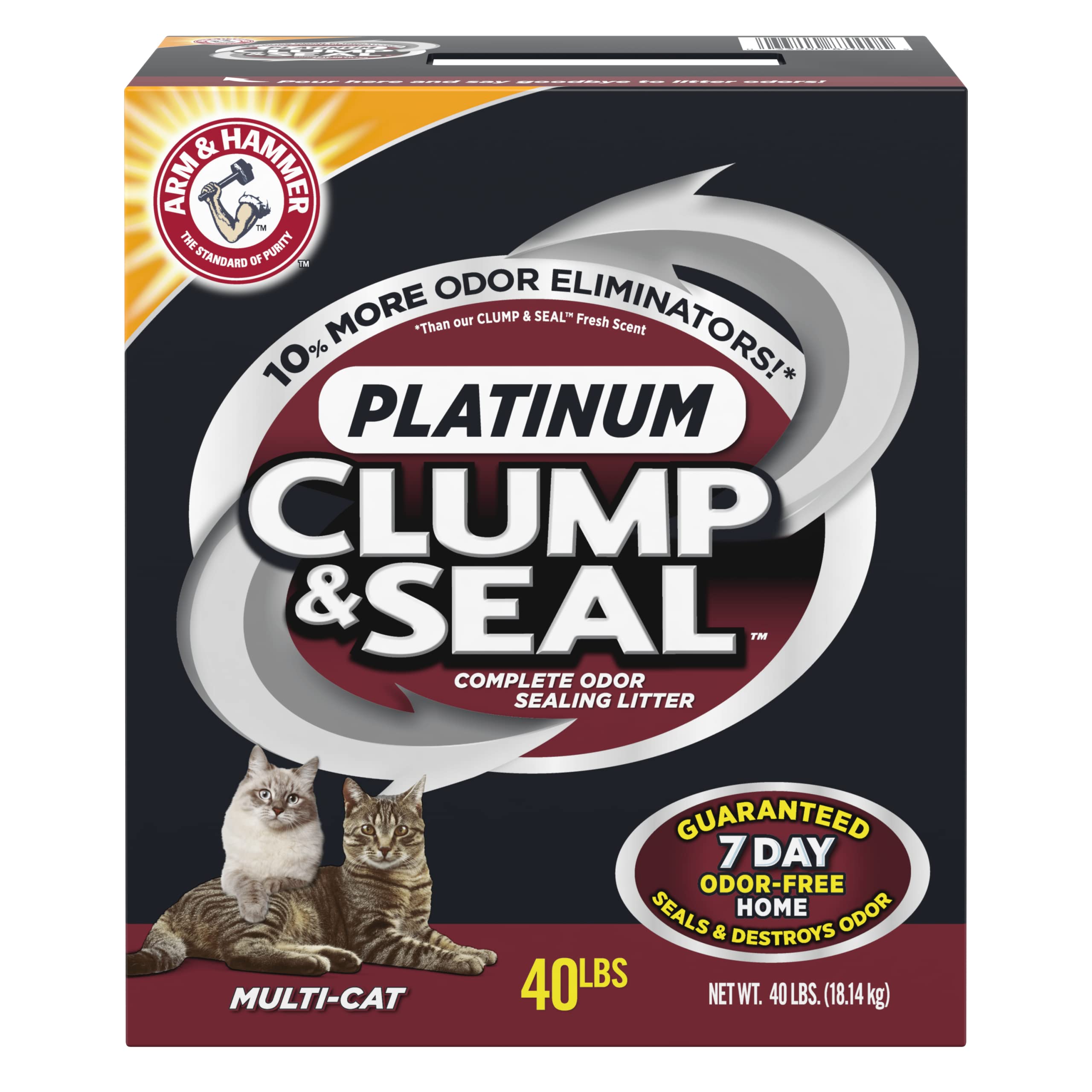 Book Cover ARM & HAMMER Clump & Seal Platinum Cat Litter, Multi-Cat, 40 lb