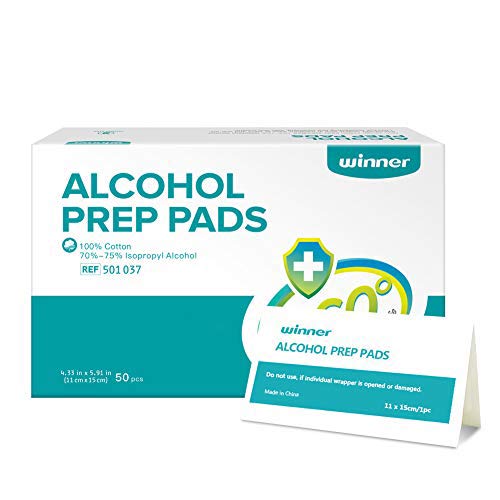 Book Cover Winner Alcohol Prep Pads,Large Size, 4-Ply Square Cotton Pads Well-Saturated in Alcohol, 50 Alcohol Wipes (4.33â€ X 5.19â€)