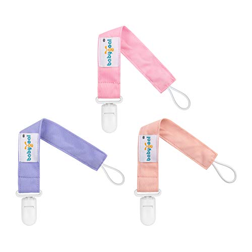 Babygoal Pacifier Clips for Girls-3 Pack Pure Color Universal Pacifier Holder Fits Most Pacifiers and Teething Toys, Baby Gift PS03