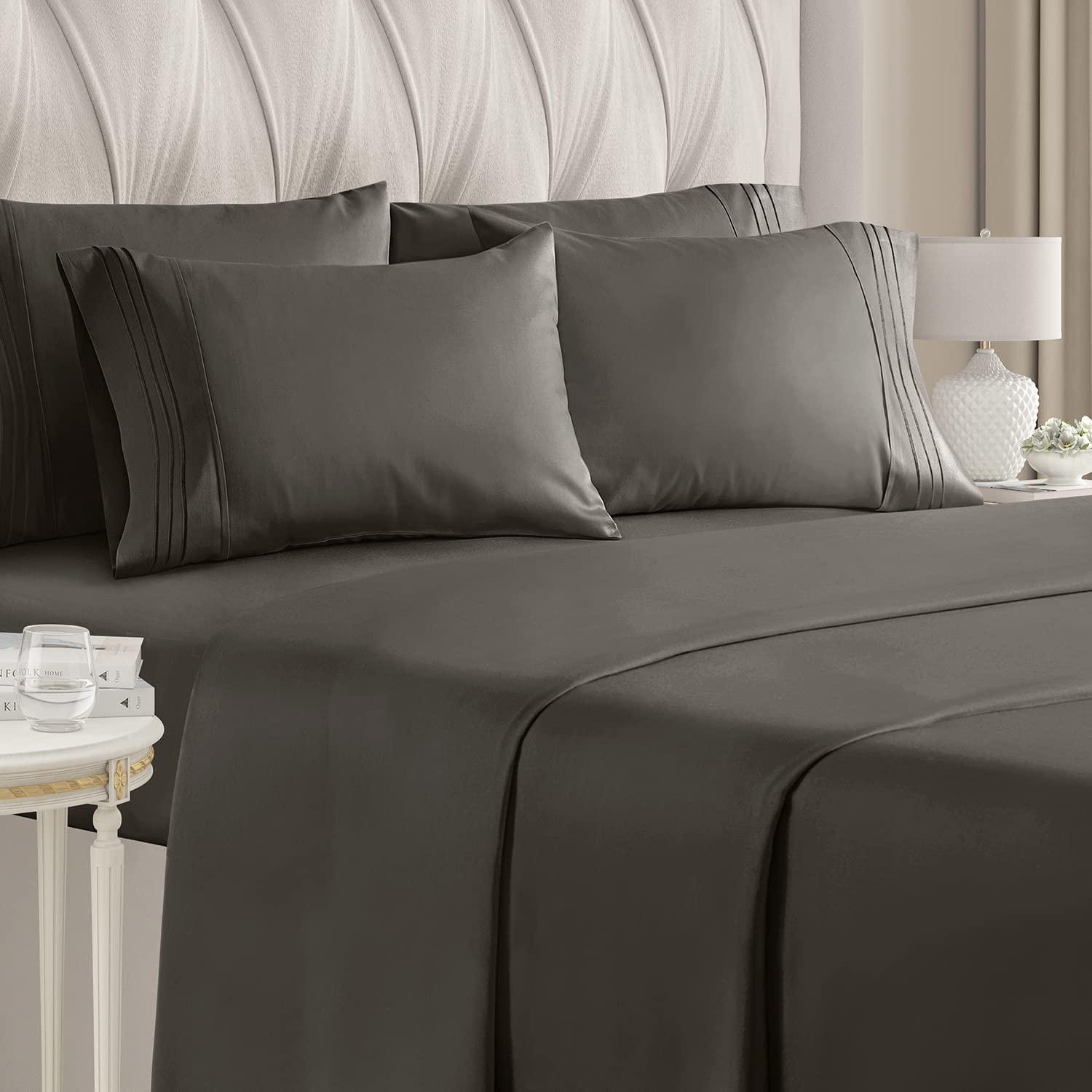 Full Size Sheet Set - 6 Piece Set - Hotel Luxury Bed Sheets - Extra Soft - Deep Pockets - Easy Fit - Breathable & Cooling Sheets - Wrinkle Free - Dark Gray - Grey Bed Sheets - Fulls Sheets - 6 PC 03 - Dark Grey Full