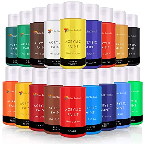 Color Technik Acrylic Paint Set, Artist Quality, Large Set - 18x59ml (2-Ounce) Bottles, Best Colors For Painting Canvas, Wood, Clay, Fabric, Nail Art & Ceramic, Rich Pigments, Heavy Body, Gift Box