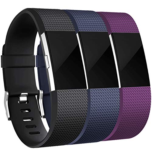 Book Cover Maledan Bands Replacement Compatible with Fitbit Charge 2, 3 Pack, Black/Blue/Plum, Small