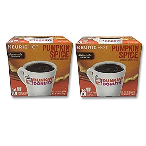 32 Count - Dunkin Donuts Pumpkin Flavored Coffee K-Cups For Keurig K Cup Brewers and 2.0 Brewers