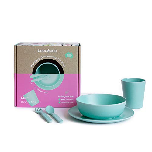 Book Cover Bobo&Boo Bamboo 5 Piece Children’s Dinnerware, Mint Green, Non Toxic & Eco Friendly Kids Mealtime Set for Healthy Infant Feeding, Great Gift for Birthdays, Christmas & Preschool Graduations