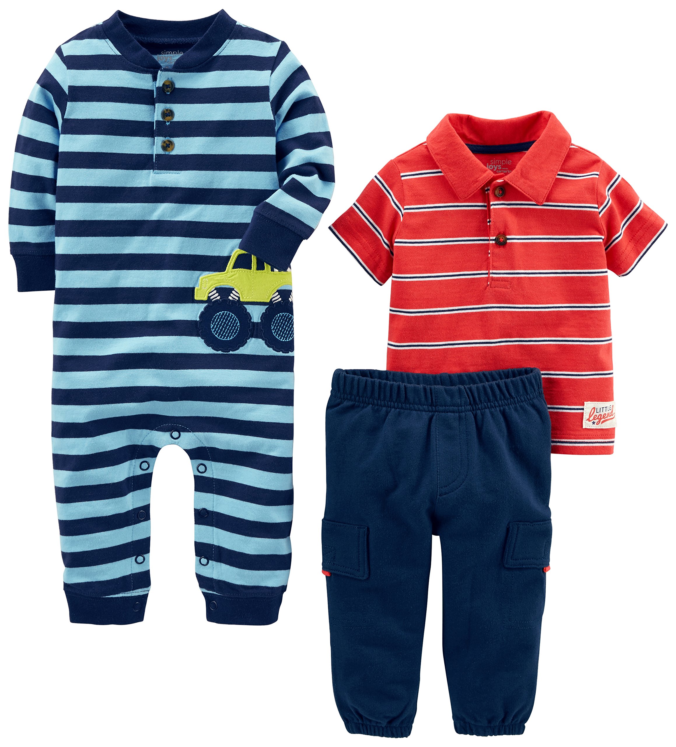 Book Cover Simple Joys by Carter's Baby Boys' Playwear Set-Cotton Jumpsuit, Pants, and Shirt, Pack of 3