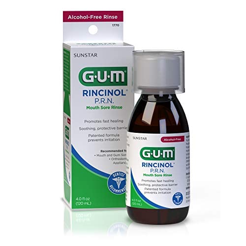 Book Cover Butler G-U-M Rincinol P.R.N Oral Rinse, Canker Sore Pain Reliver 1770R, 4 Oz by Gum