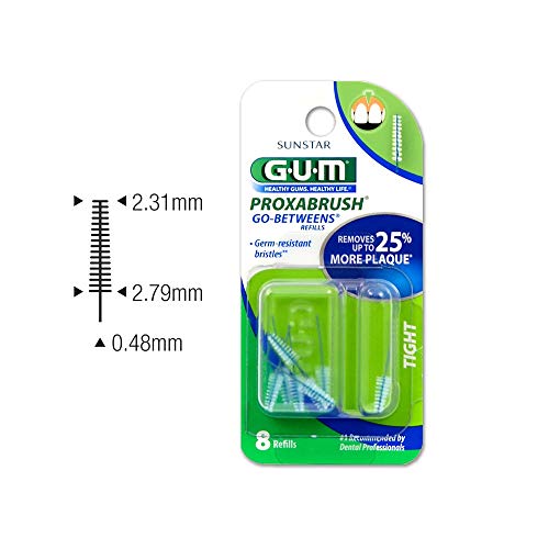 GUM Proxabrush Go-Betweens Interdental Brush Refills, Tight, 8 Count