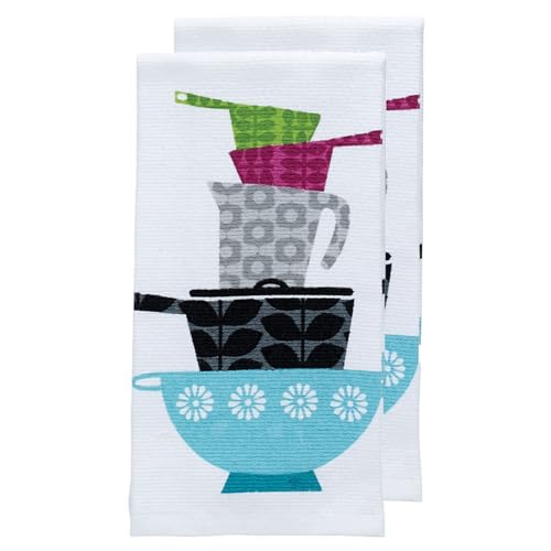 T-fal Textiles Double Sided Print Woven Cotton Kitchen Dish Towel Set, 2-pack, 16" x 26", Pots & Pans Print
