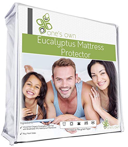 Book Cover One's Own Mattress Protector, Renewable Organic Tencel/Eucalyptus Fiber Top, TPU Waterproofing, Hypoallergenic, Five-Sided, White (Twin)