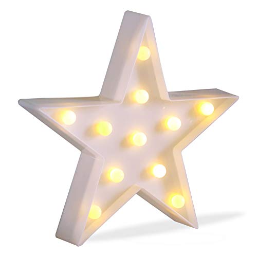 JUHUI Marquee Light Star Shaped LED Plastic Sign-Lighted Marquee Star Sign Wall DÃ©cor Battery Operated (White)