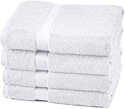 Amazon Brand – Pinzon 4 Piece Egyptian Cotton Bath Towels Set - White