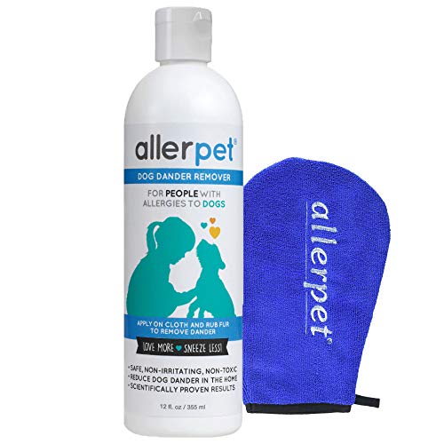Allerpet Dog Allergy Relief - Best Pet Dander Remover for Allergens - Ditch Your Allergy Shampoo - 100% Non-Toxic & Safe for Pets, Good for Fur & Skin + Bonus Applicator Mitt