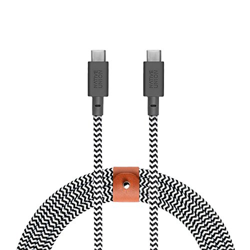 Native Union BELT Cable USB-C to USB-C - 8ft Ultra-Strong Reinforced Certified Charging/Sync Cable with Strap - Compatible with All USB-C Devices (Zebra)