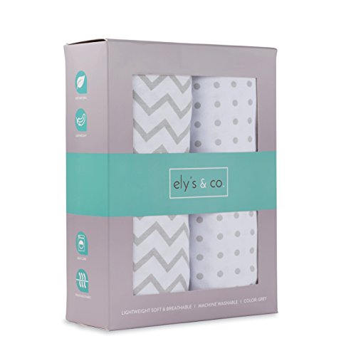 Book Cover Ely's & Co Cot Sheet | Crib Sheet Set 2 Pack 100% Jersey Cotton For Baby Girl - Grey Chevron And Polka Dot