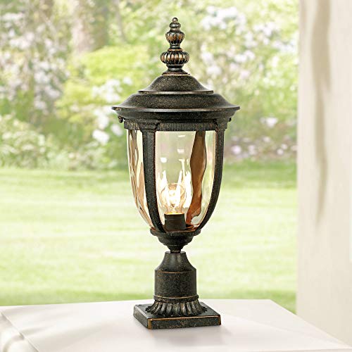 John Timberland Bellagio European Outdoor Post Light Fixture with Pier Mount Bronze 25 inch Tall Glass for Exterior House Porch Patio Outside Deck Garage Yard Garden Driveway Home Lawn Walkway
