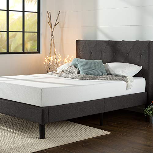 Book Cover ZINUS Shalini Upholstered Platform Bed Frame / Mattress Foundation / Wood Slat Support / No Box Spring Needed / Easy Assembly, Dark Grey, Queen