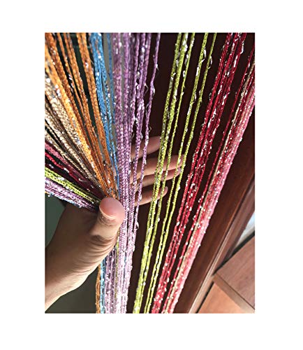 Book Cover Eyotool 1x2 M Door String Curtain Rare Flat Thread Fringe Panel Room Divider Cute Strip Tassel for Wedding Coffee House Restaurant Parts (Multicolor)
