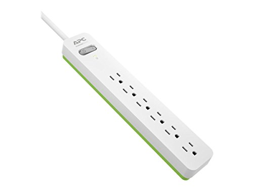 Surge Protector Power Strip, APC PE66W, 1080 Joule, Flat Plug, 6 Outlet Power Cord Strip
