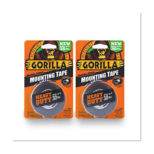 Gorilla Heavy Duty Double Sided Mounting Tape, 1 Inch x 60 Inches, Black(Pack of 2)