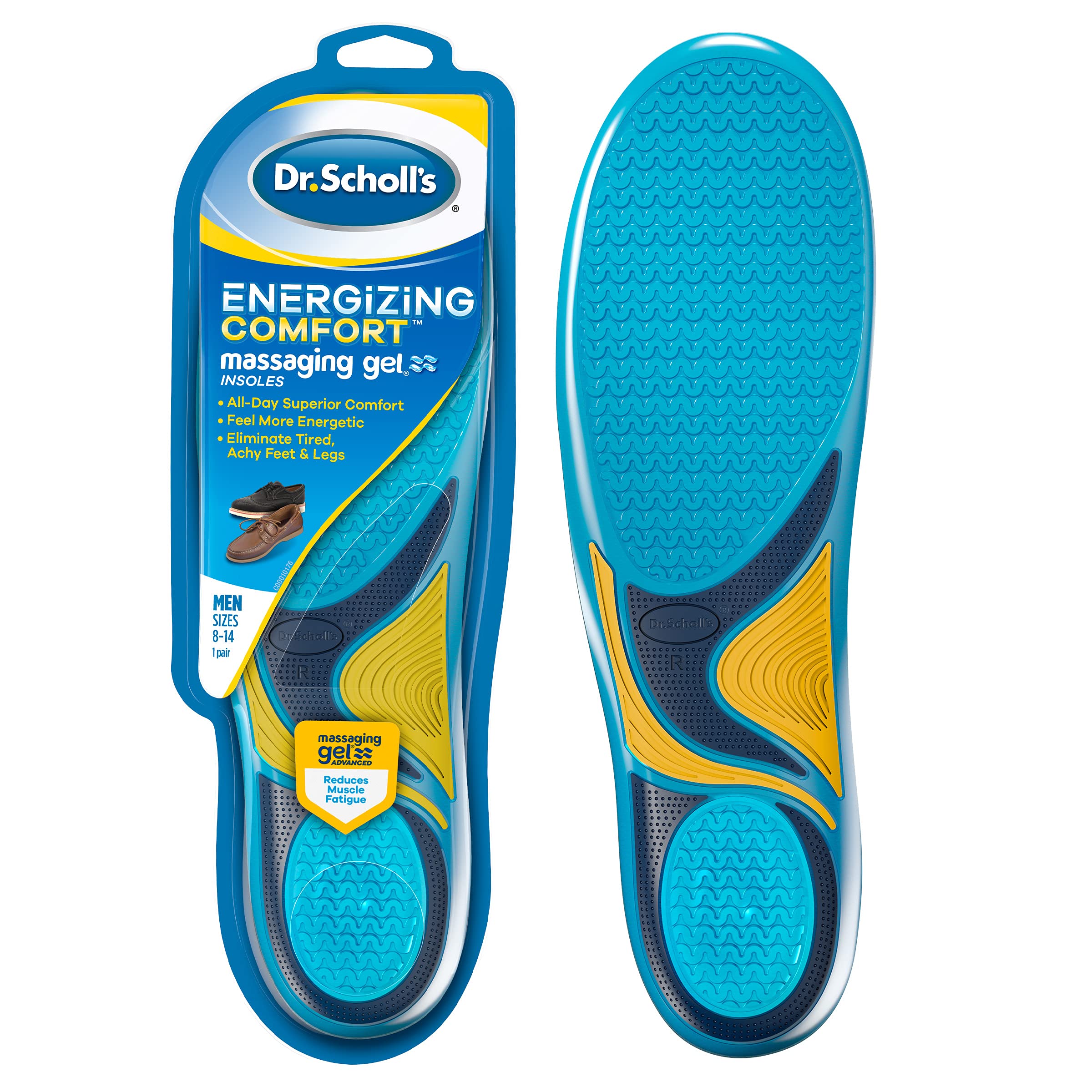 Dr. Scholl’s Comfort and Energy Massaging Gel Insoles, Men’s Size 8-14, 1 Pair 1 pair, Men's 8-14