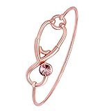MANZHEN Stethoscope Caduceus Doctor Nurse Charm Bangle Bracelets for RN Graduation Gift (rose gold)