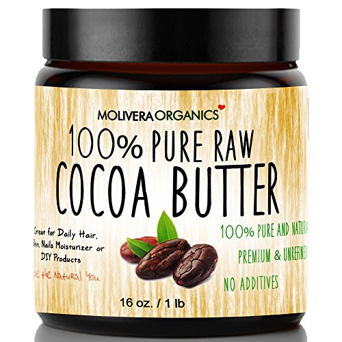 Book Cover Cocoa Butter - Molivera Organics Raw Organic 100% Pure Raw Premium Grade A Natural Cocoa Butter 16 oz. - Best for DIY Lip Balm, Sticks, Face, Skin, Hair and Stretch Marks