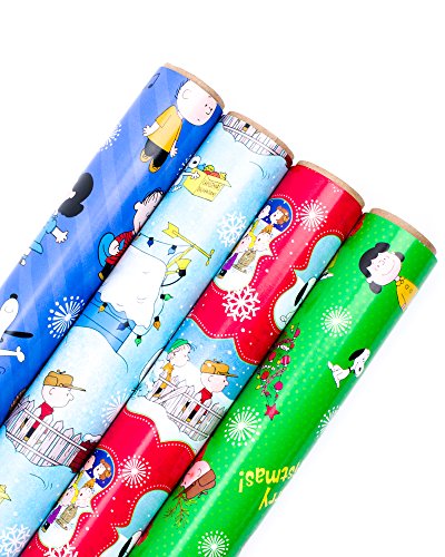 Book Cover Hallmark Holiday Wrapping Paper Bundle with Cut Lines on Reverse, Peanuts (Pack of 4, 110 sq. ft. ttl.)