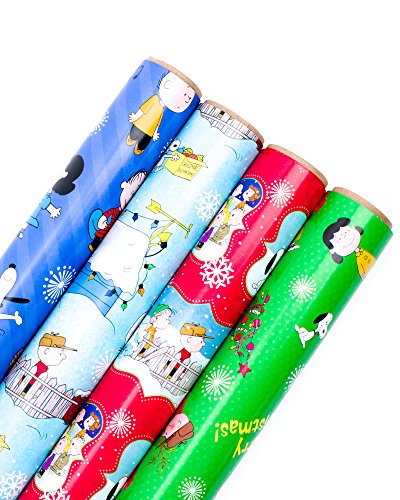 Hallmark Holiday Wrapping Paper Bundle with Cut Lines on Reverse, Peanuts (Pack of 4, 110 sq. ft. ttl.)