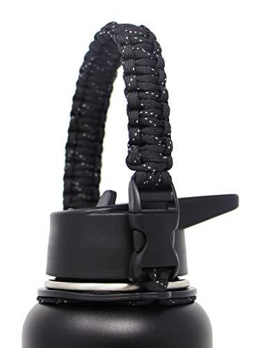 Book Cover GALAXTEK Paracord Handle Compatible with Hydro Flask Wide Mouth Bottle - Durable Carrier, Secure Accessories, Survival Strap Cord with Safety Ring and Carabiner (Black Speckled)