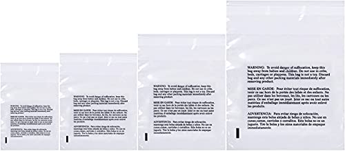 Poly Bags with Suffocation Warning 6x9", 8x10", 9x12", 11x14" - Combo Pack of 400 (100 each size) - Clear Poly Bags by Retail Supply Co - Resealable