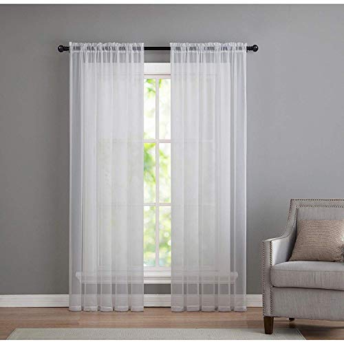 GoodGram 2 Pack: Basic Rod Pocket Sheer Voile Window Curtain Panels - Assorted Colors (White, 84 in. Long)