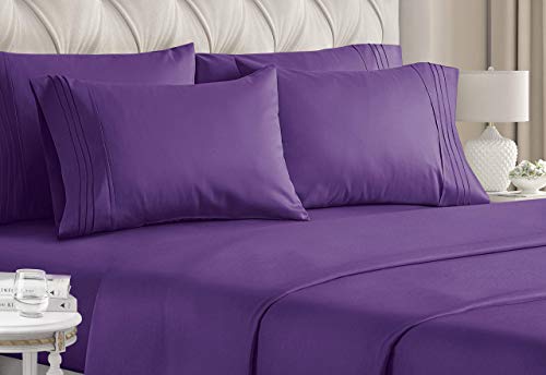 Book Cover Queen Size Sheet Set - 6 Piece Set - Hotel Luxury Bed Sheets - Extra Soft - Deep Pockets - Easy Fit - Breathable & Cooling Sheets - Wrinkle Free - Comfy - Purple Plum Bed Sheets - Queens Sheets - 6 PC